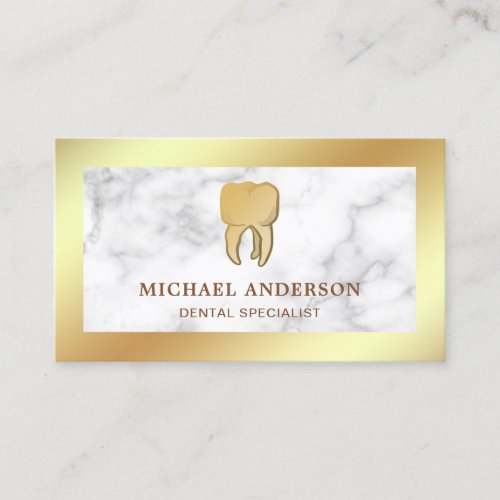 White Marble Gold Foil Dental Clinic Tooth Dentist Business Card