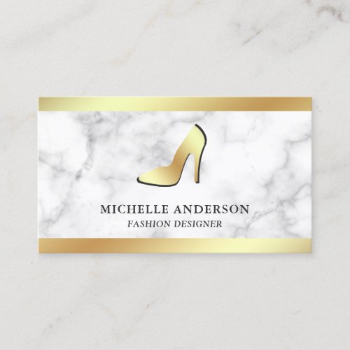 White Marble Gold Foil High Heels Stilettos Business Card