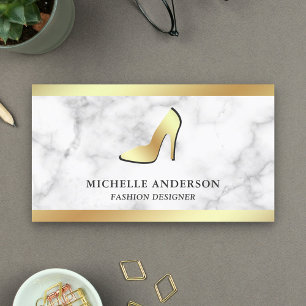 White Marble Gold Foil High Heels Stilettos Business Card