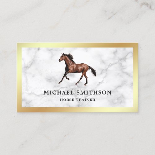 White Marble Gold Foil Horse Riding Instructor Business Card