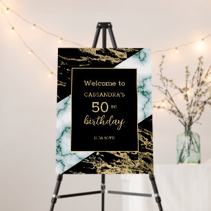 White Marble Gold Foil Paint Texture Birthday Foam Board