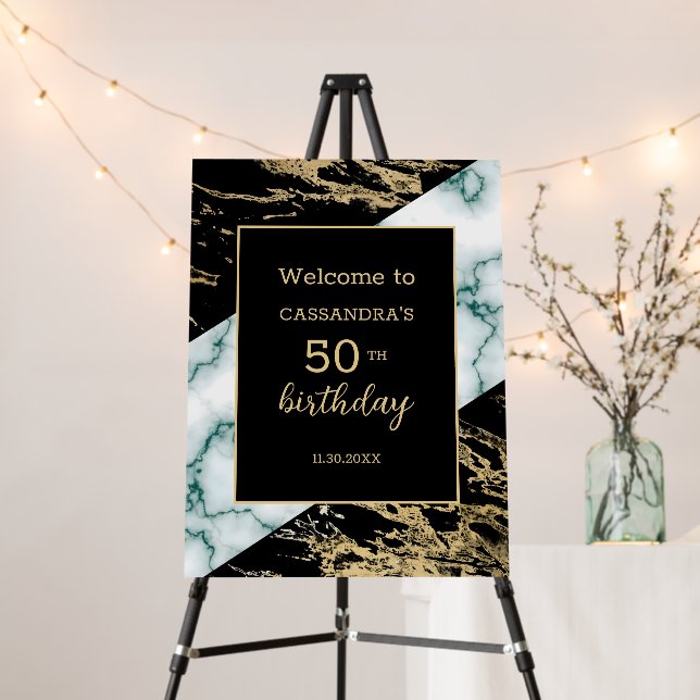 White Marble Gold Foil Paint Texture Birthday Foam Board (In Situ (Stand))