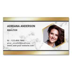 White Marble Gold Foil Real Estate Photo Realtor Business Card Magnet
