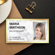 White Marble Gold Foil Real Estate Realtor Photo Business Card at Zazzle
