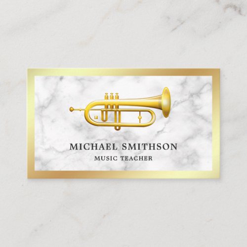 White Marble Gold Foil Trumpet Music Teacher Business Card