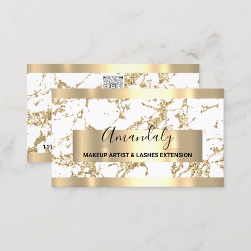 White Marble Gold Frame Event Planner Qr Code Business Card