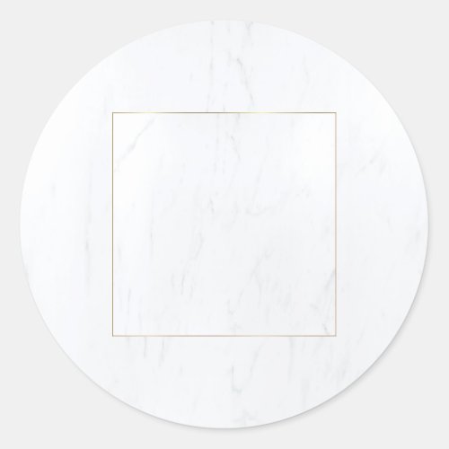 White Marble Gold Frame Modern Elegant Blank Plain Classic Round Sticker