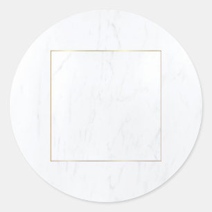 White Marble Gold Frame Modern Elegant Blank Plain Classic Round Sticker
