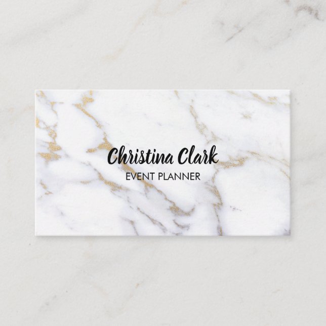 White Marble Gold Glitter Custom Personalized Business Card (Front)