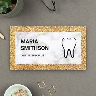 White Marble Gold Glitter Dental Clinic Dentist Business Card