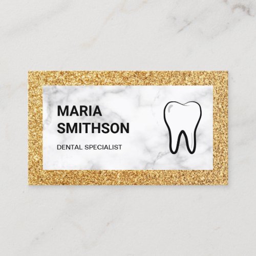 White Marble Gold Glitter Dental Clinic Dentist Business Card