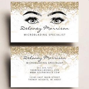White Marble Gold Glitter Eyes Microblading Business Card