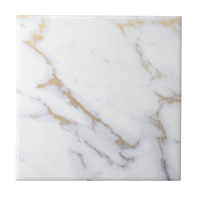 White Marble Gold Glitter Modern Elegant Premium Ceramic Tile (Front)