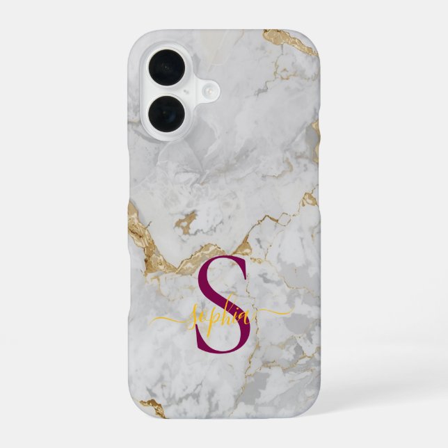 white marble gold glitter monogram iphone case (Back)