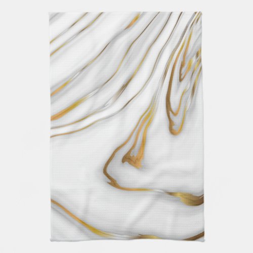 White Marble Gold Grain Kitchen Towel