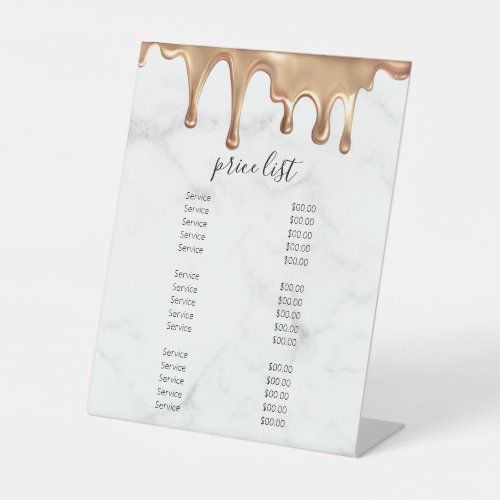 White Marble  Gold Hair Salon Price List Men Pedestal Sign