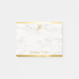 White Marble Gold Handwritten Monogram Template Post-it Notes