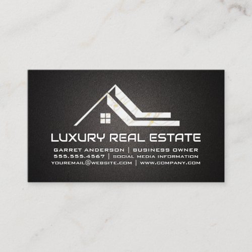 White Marble Gold House Roof Logo Business Card