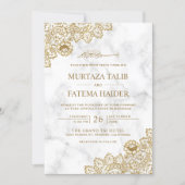 White Marble Gold Lace Islamic Muslim Wedding Invitation (Front)