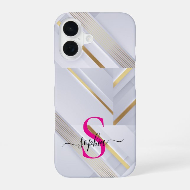 white marble gold lines monogram iPhone case (Back)