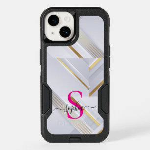 white marble gold lines monogram OtterBox iPhone 14 case