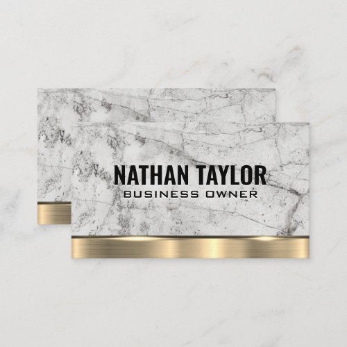 White Marble  Gold Metal Background Business Card