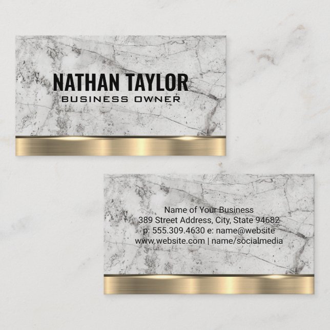 White Marble | Gold Metal Background Business Card (Front/Back)