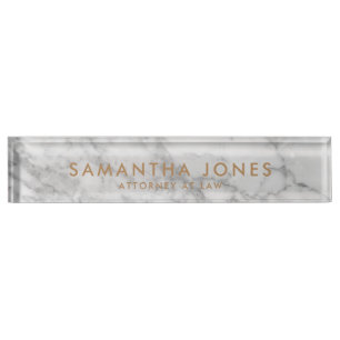 White Marble Gold Minimal Personalised  Desk Name Plate