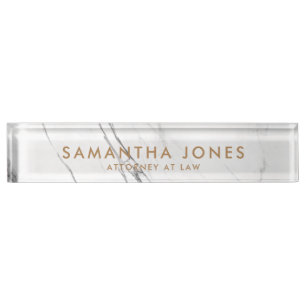 White Marble Gold Minimal Personalised  Nameplate