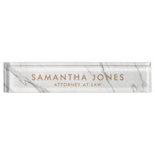 White Marble Gold Minimal Personalised  Nameplate