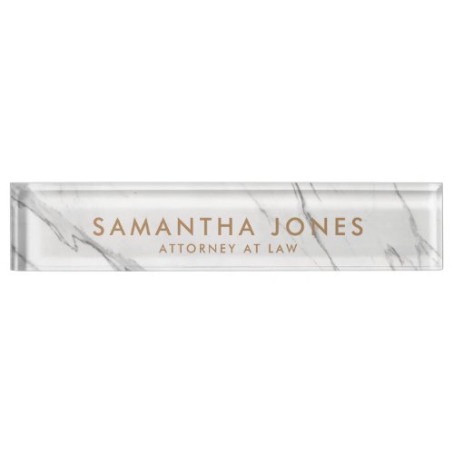 White Marble Gold Minimal Personalised  Nameplate