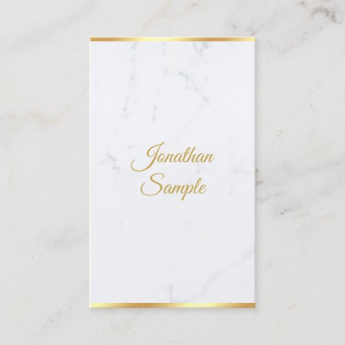 White Marble Gold Modern Hand Script Chic Template Business Card