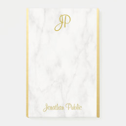 White Marble Gold Monogram Personalized Template Post-it Notes