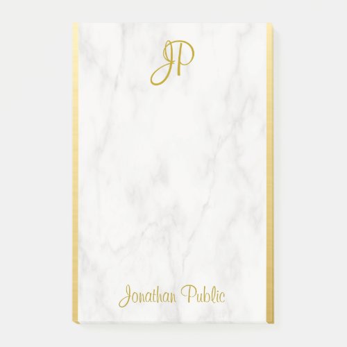 White Marble Gold Monogram Personalized Template Post_it Notes