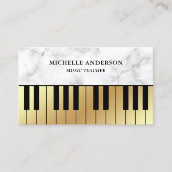 White Marble Gold Piano Keyboard Teacher Pianist Business Card by ShabzDesigns at Zazzle