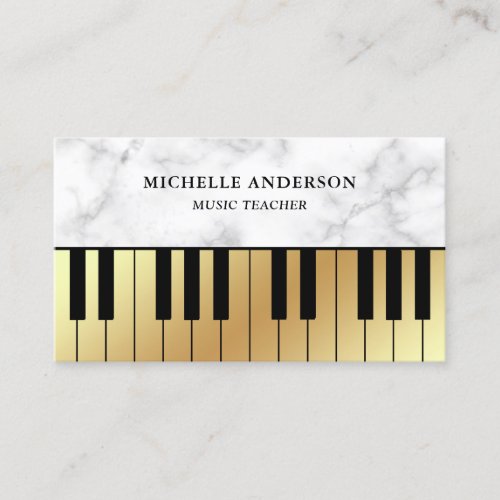 White Marble Gold Piano Keyboard Teacher Pianist Business Card