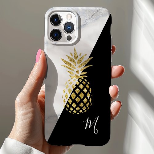 White Marble Gold Pineapple Black Monogram iPhone 11 Case