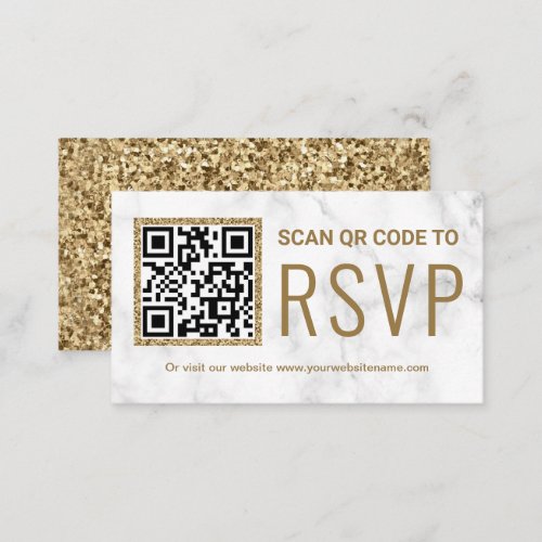 White Marble Gold QR Code RSVP Wedding Website Enclosure Card