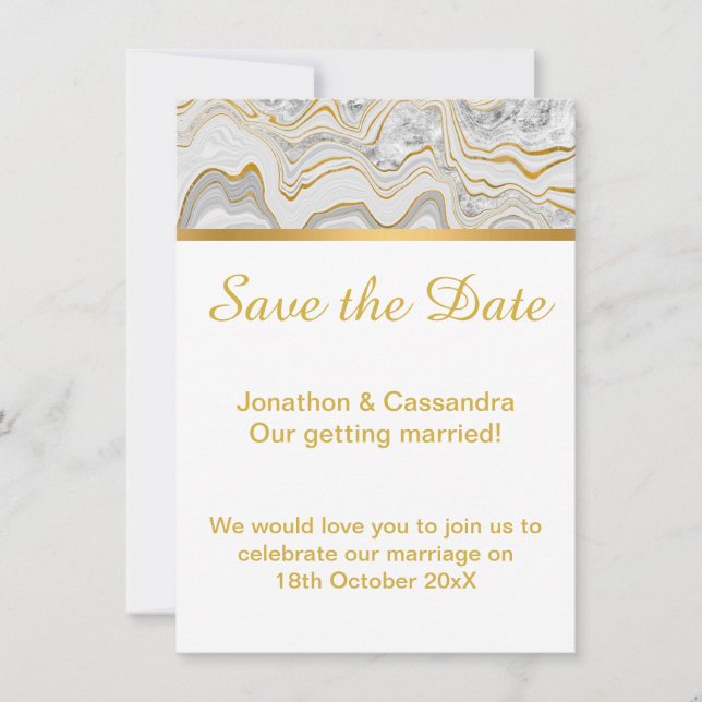 WHITE MARBLE  GOLD SAVE THE DATE (Front)