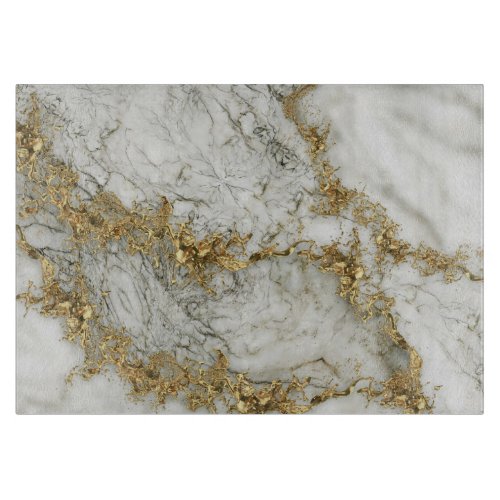 White Marble Gold Splatter Abstract Cutting Board