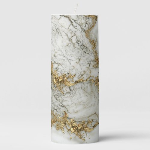 White Marble Gold Splatter Abstract Pillar Candle