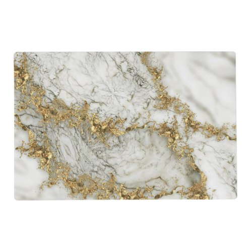White Marble Gold Splatter Abstract Placemat