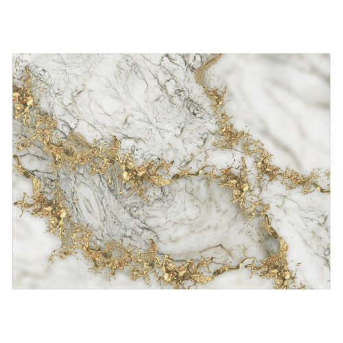 White Marble Gold Splatter Abstract Tablecloth