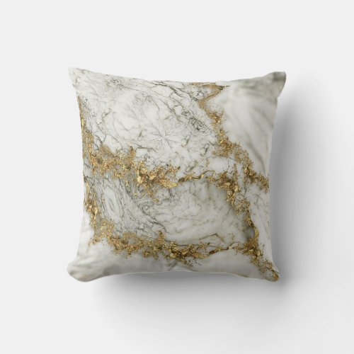 White Marble Gold Splatter Abstract Throw Pillow