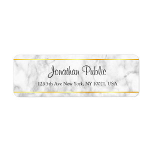 White Marble Gold Stripes Handwriting Script Label