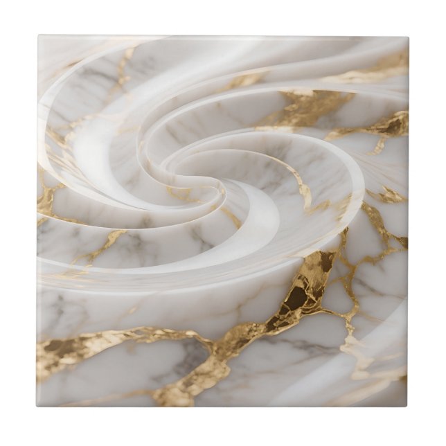 White Marble Gold Swirl Pattern Ceramic Tile (Front)
