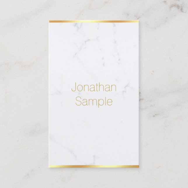White Marble Gold Text Modern Professional Elegant Business Card (Front)