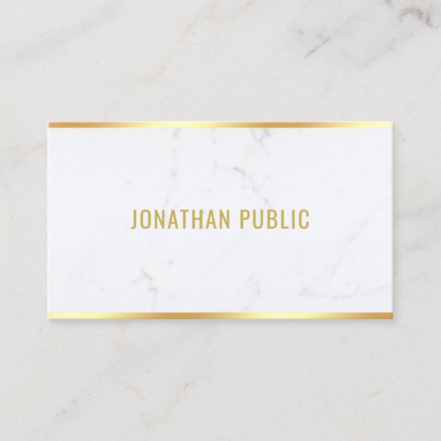 White Marble Gold Text Professional Modern Elegant Business Card (Front)