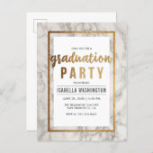 White Marble & Gold Typography Graduation Party Invitation Postcard (Front/Back)