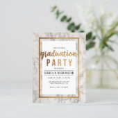 White Marble & Gold Typography Graduation Party Invitation Postcard (Standing Front)